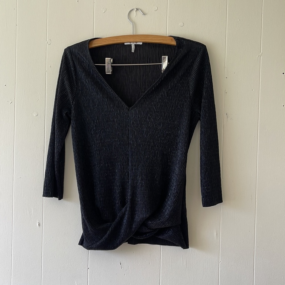 Lurex Style Top Metallic Black Three Dots XL Extra Large Shirt Stretch 3/4 Sleev